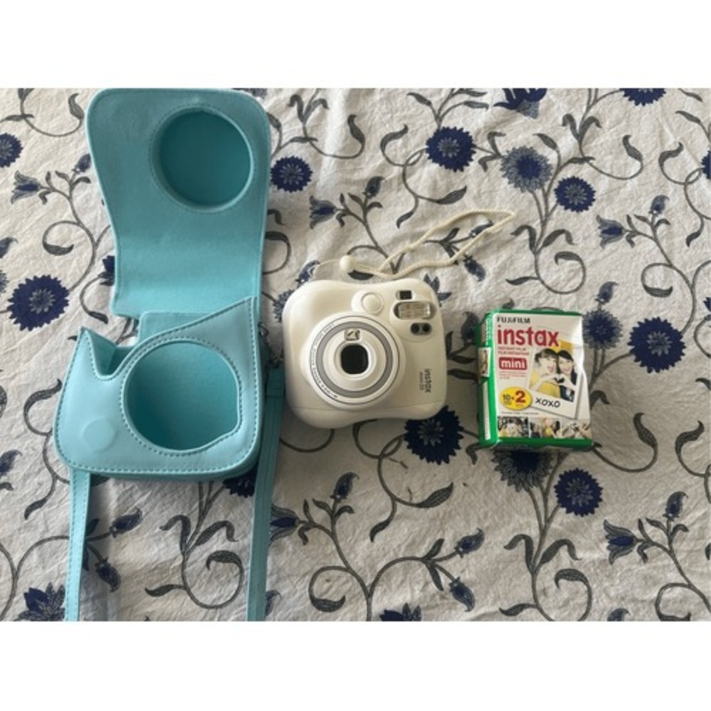 Fujifilm Instax MINI 25 Instant Film Camera (White) Bundle, Includes film, Blue